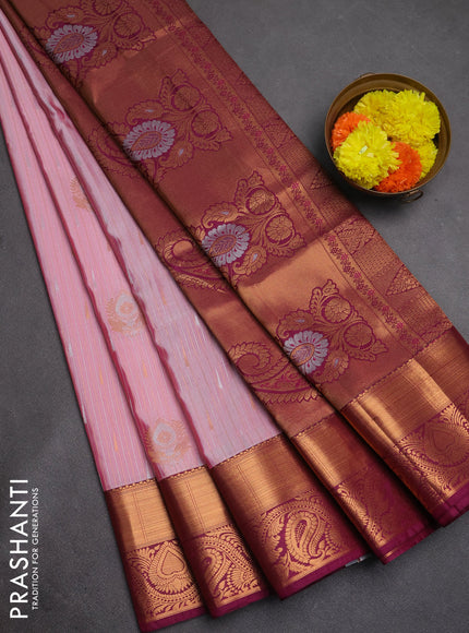 Semi soft silk saree light pink and magenta pink with allover silver & gold zari weaves & buttas and zari woven border
