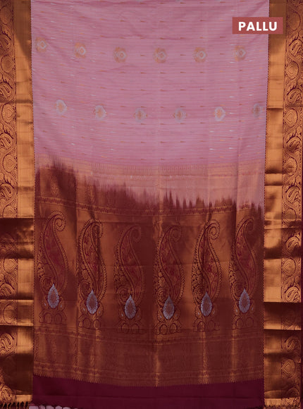 Semi soft silk saree light pink and magenta pink with allover silver & gold zari weaves & buttas and zari woven border