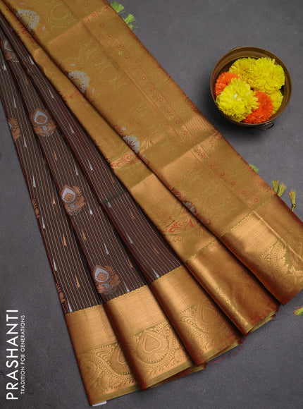 Semi soft silk saree dual shade of deep maroon and light green shade with allover silver & gold zari weaves & buttas and zari woven border