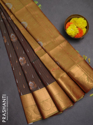 Semi soft silk saree dual shade of deep maroon and light green shade with allover silver & gold zari weaves & buttas and zari woven border