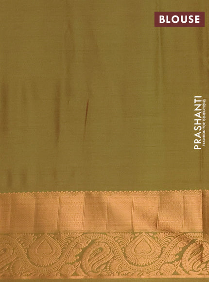 Semi soft silk saree dual shade of deep maroon and light green shade with allover silver & gold zari weaves & buttas and zari woven border