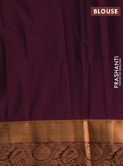 Semi soft silk saree mustard green and wine shade with allover silver & gold zari weaves & buttas and zari woven border
