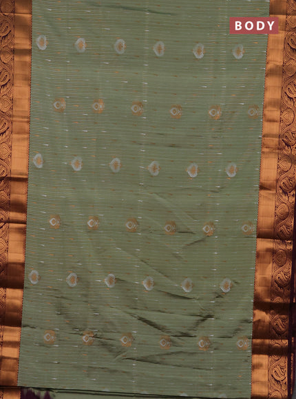 Semi soft silk saree pista green and wine shade with allover silver & gold zari weaves & buttas and zari woven border