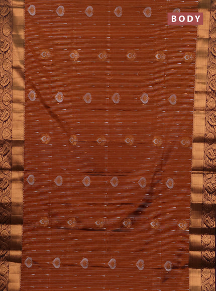Semi soft silk saree rust shade and wine shade with allover silver & gold zari weaves & buttas and zari woven border