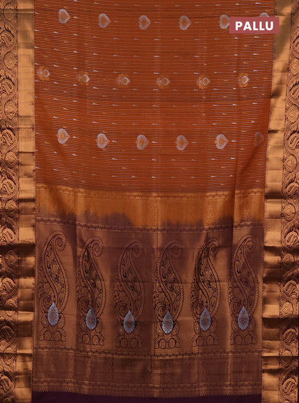 Semi soft silk saree rust shade and wine shade with allover silver & gold zari weaves & buttas and zari woven border