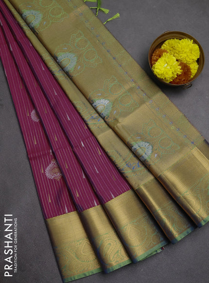 Semi soft silk saree magenta pink and teal green with allover silver & gold zari weaves & buttas and zari woven border