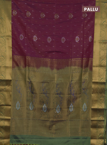 Semi soft silk saree magenta pink and teal green with allover silver & gold zari weaves & buttas and zari woven border