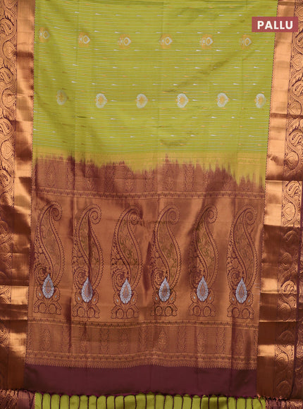 Semi soft silk saree green shade and dual shade of wine with allover silver & gold zari weaves & buttas and zari woven border