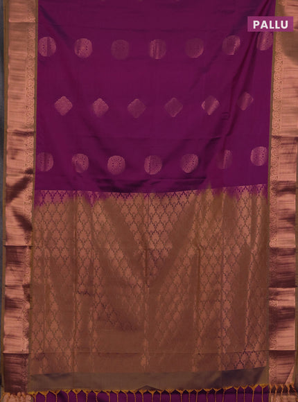 Semi soft silk saree magenta pink and dual shade of mustard yellow with zari woven buttas and zari woven border