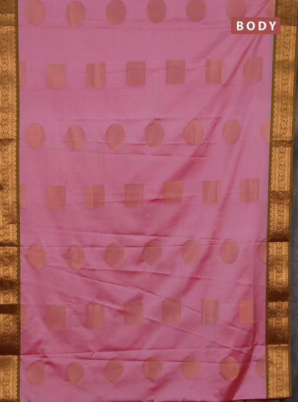 Semi soft silk saree light pink and lime green with zari woven buttas and zari woven border