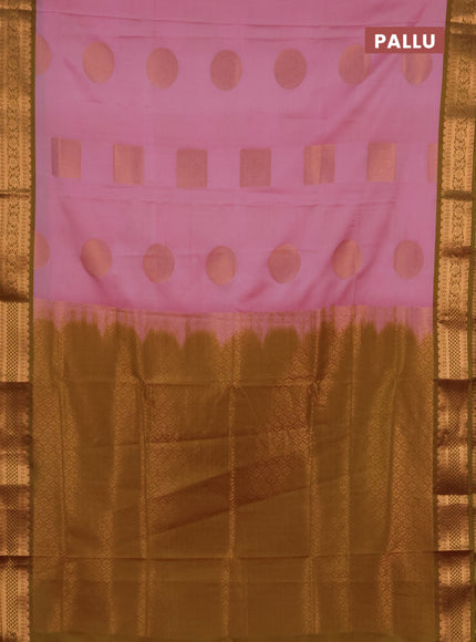 Semi soft silk saree light pink and lime green with zari woven buttas and zari woven border