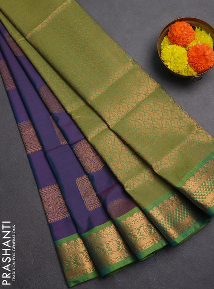 Semi soft silk saree dual shade of blue and green with zari woven buttas and zari woven border