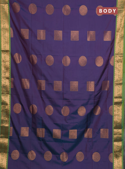 Semi soft silk saree dual shade of blue and green with zari woven buttas and zari woven border
