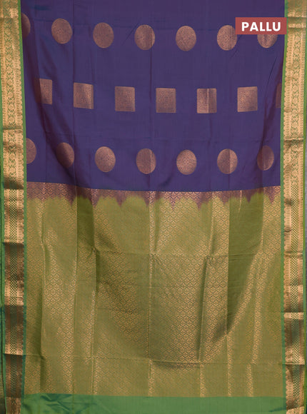 Semi soft silk saree dual shade of blue and green with zari woven buttas and zari woven border