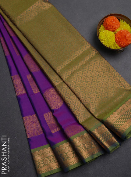 Semi soft silk saree magenta pink and green with zari woven buttas and zari woven border