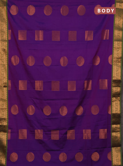 Semi soft silk saree magenta pink and green with zari woven buttas and zari woven border