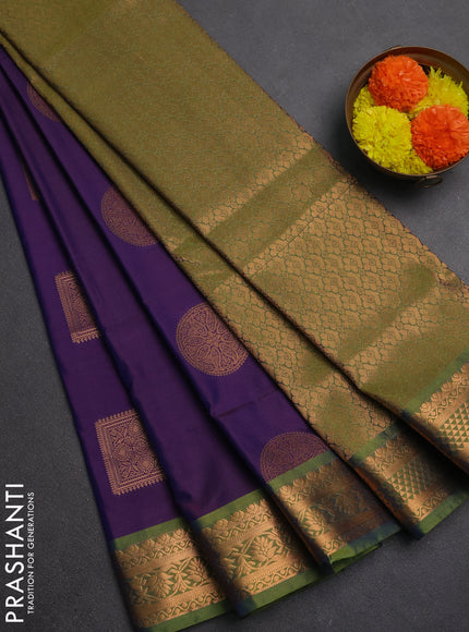Semi soft silk saree purple and green with zari woven buttas and zari woven border