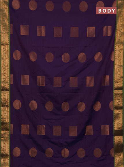 Semi soft silk saree purple and green with zari woven buttas and zari woven border