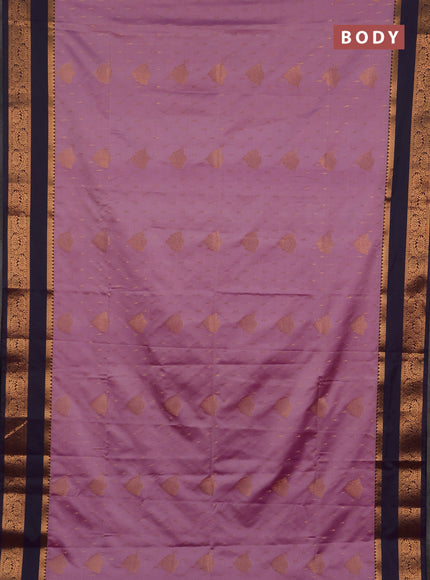 Semi soft silk saree mauve pink and jamun with allover zari woven buttas and rettapet zari woven border
