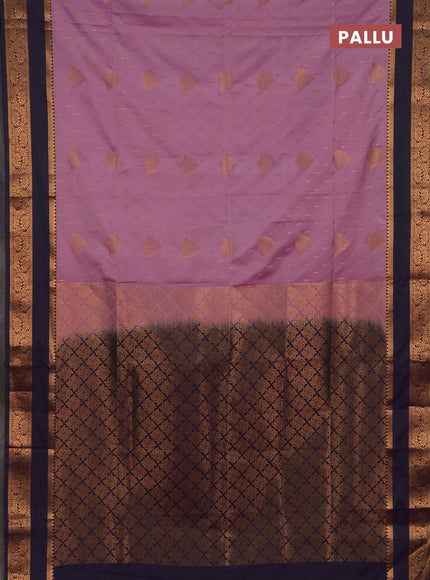 Semi soft silk saree mauve pink and jamun with allover zari woven buttas and rettapet zari woven border