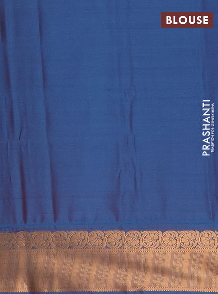 Semi soft silk saree orange and peacock blue with zari woven buttas and zari woven border