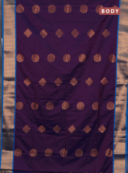Semi soft silk saree purple and cs blue with zari woven buttas and zari woven border