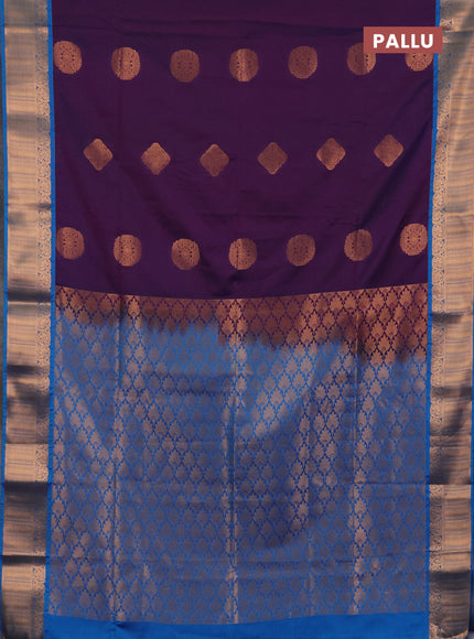 Semi soft silk saree purple and cs blue with zari woven buttas and zari woven border