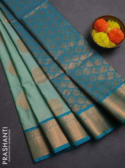 Semi soft silk saree teal shade and teal blue with zari woven buttas and zari woven border