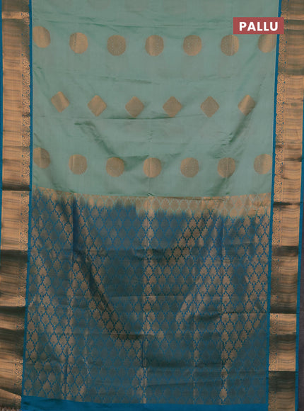 Semi soft silk saree teal shade and teal blue with zari woven buttas and zari woven border