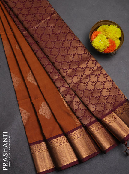 Semi soft silk saree rust shade and maroon shade with zari woven buttas and zari woven border