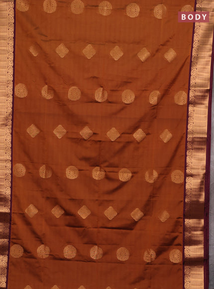 Semi soft silk saree rust shade and maroon shade with zari woven buttas and zari woven border