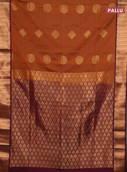 Semi soft silk saree rust shade and maroon shade with zari woven buttas and zari woven border