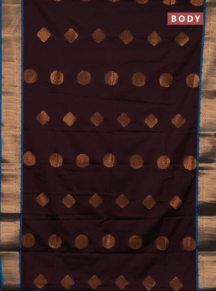 Semi soft silk saree deep wine shade and cs blue with zari woven buttas and zari woven border
