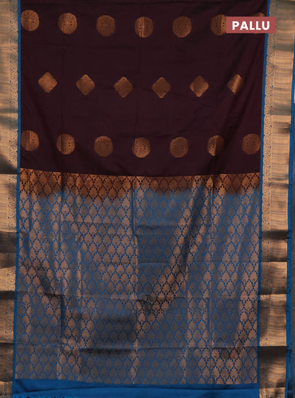 Semi soft silk saree deep wine shade and cs blue with zari woven buttas and zari woven border