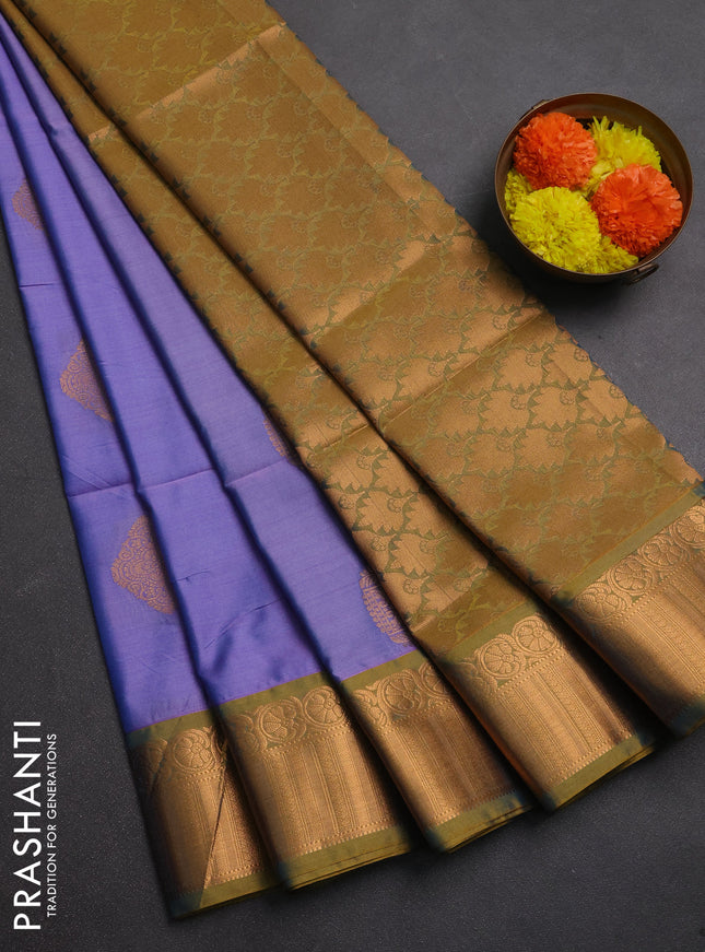 Semi soft silk saree violet and dual shade of mustard yellow with zari woven buttas and zari woven border