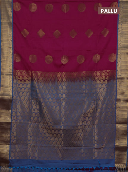 Semi soft silk saree pink and cs blue with zari woven buttas and zari woven border