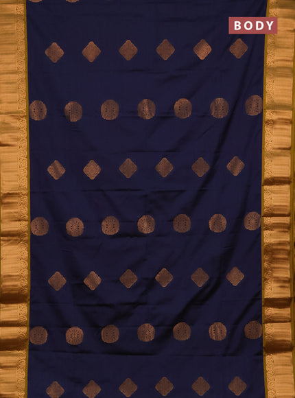 Semi soft silk saree navy blue and mustard yellow with zari woven buttas and zari woven border