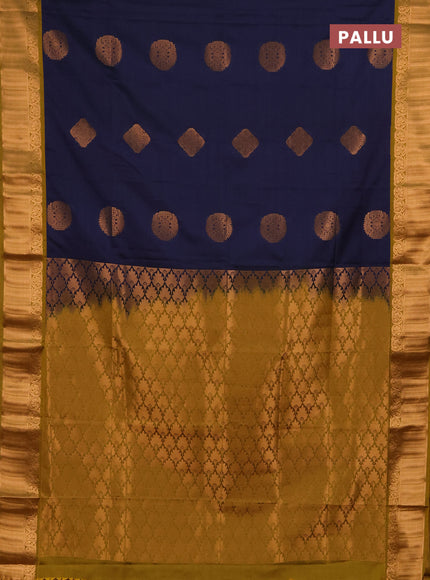 Semi soft silk saree navy blue and mustard yellow with zari woven buttas and zari woven border