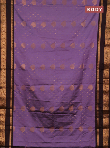 Semi soft silk saree pastel purple and coffee brown with allover zari woven buttas and rettapet zari woven border