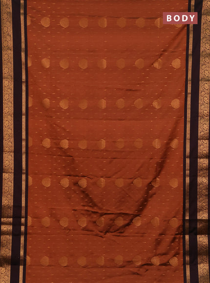 Semi soft silk saree rust shade and deep wine with allover zari woven buttas and rettapet zari woven border