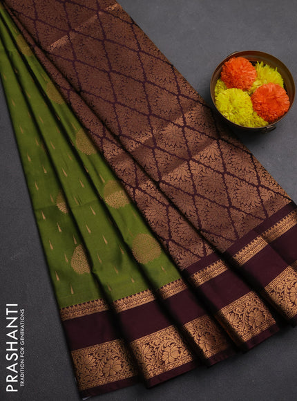 Semi soft silk saree green and deep maroon with allover zari woven buttas and rettapet zari woven border