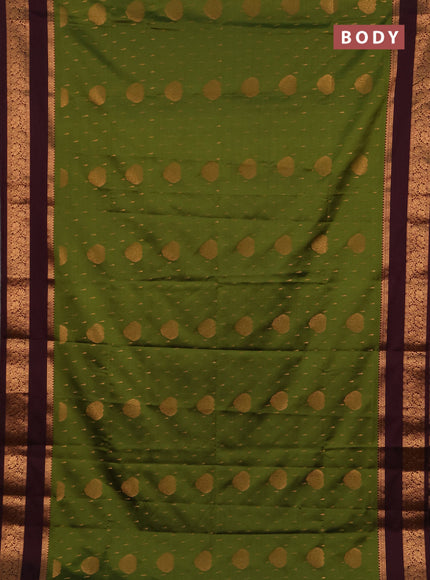 Semi soft silk saree green and deep maroon with allover zari woven buttas and rettapet zari woven border