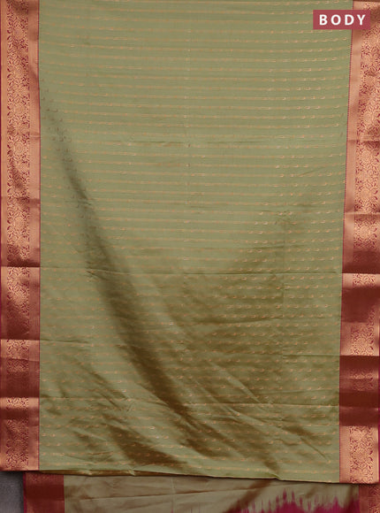 Semi soft silk saree mild pista green and pink shade with allover zari woven muniya buttas and zari woven border