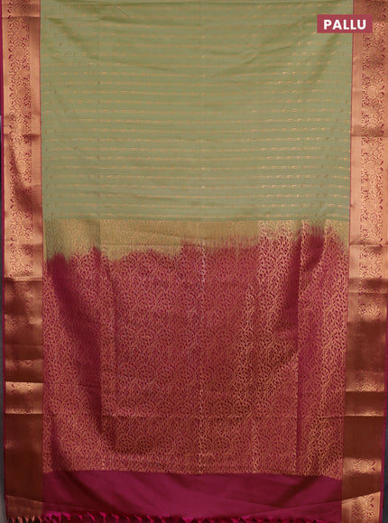 Semi soft silk saree mild pista green and pink shade with allover zari woven muniya buttas and zari woven border