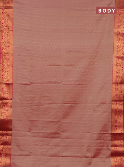 Semi soft silk saree dual shade of mild peach and pink with allover zari woven muniya buttas and zari woven border