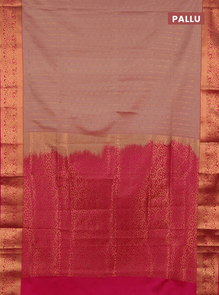 Semi soft silk saree dual shade of mild peach and pink with allover zari woven muniya buttas and zari woven border