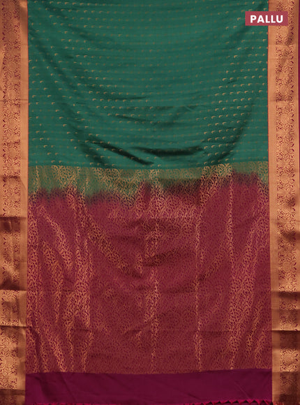 Semi soft silk saree teal green and magenta pink with allover zari woven muniya buttas and zari woven border