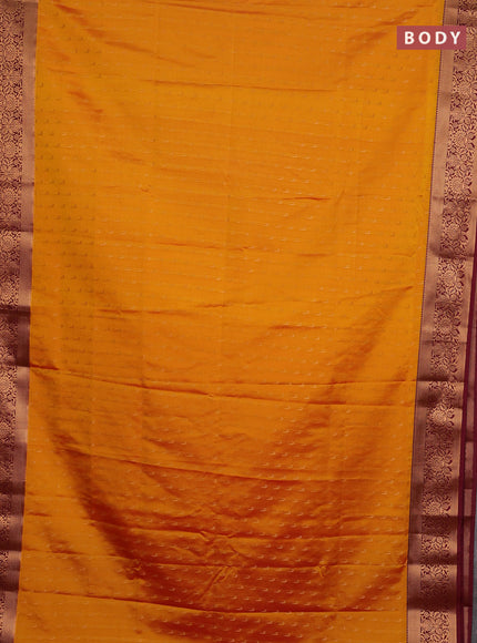 Semi soft silk saree dark mustard and maroon with allover zari woven muniya buttas and zari woven border