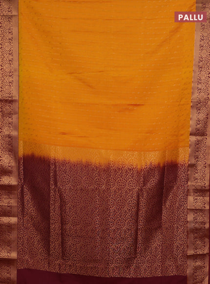 Semi soft silk saree dark mustard and maroon with allover zari woven muniya buttas and zari woven border