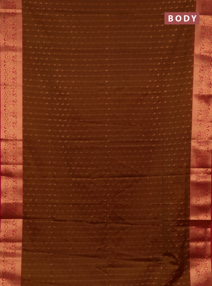 Semi soft silk saree dark mustard and pink with allover zari woven muniya buttas and zari woven border